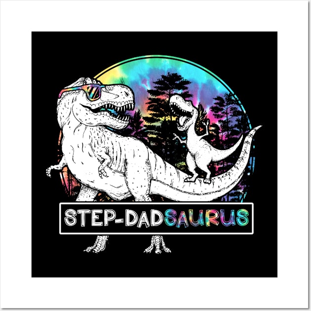 Step-dad Saurus Funny Dino Tie Dye Bandana Father's Day Wall Art by for shop